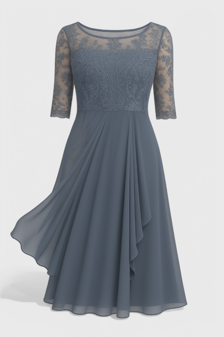 Abby | Embroidered Illusion Neckline Midi Dress - Lora Toronto