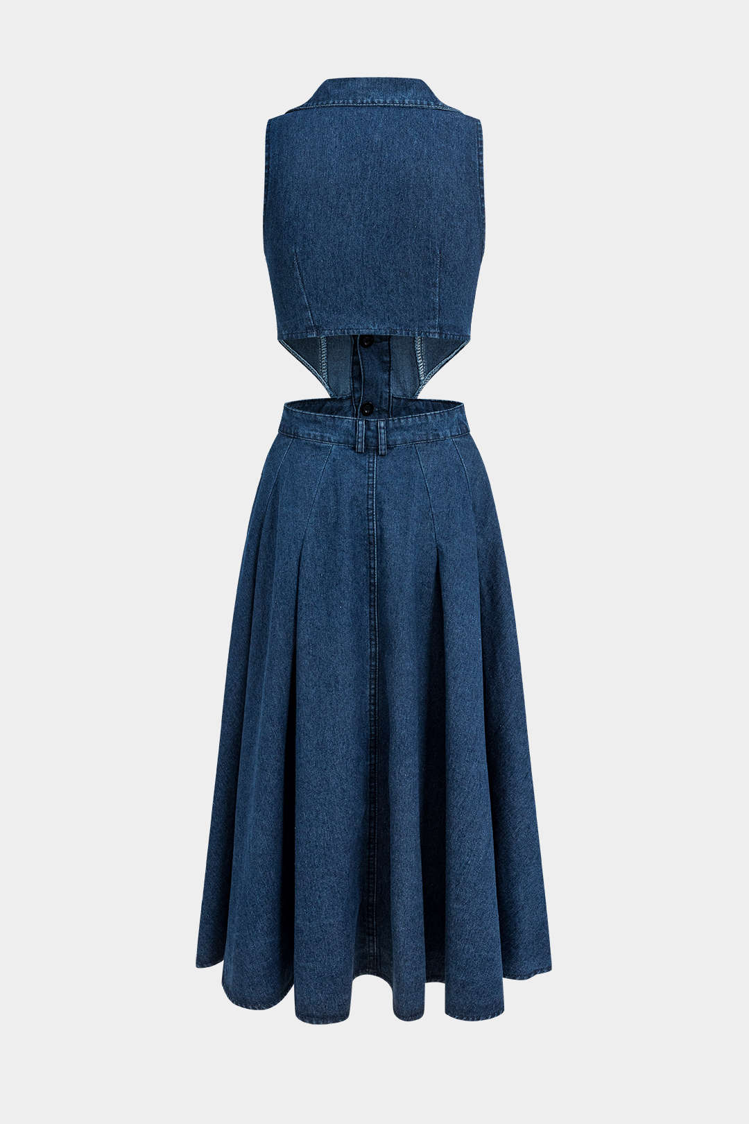 Alia | Cut - Out Sleeveless Lapel Denim Dress - Lora Toronto