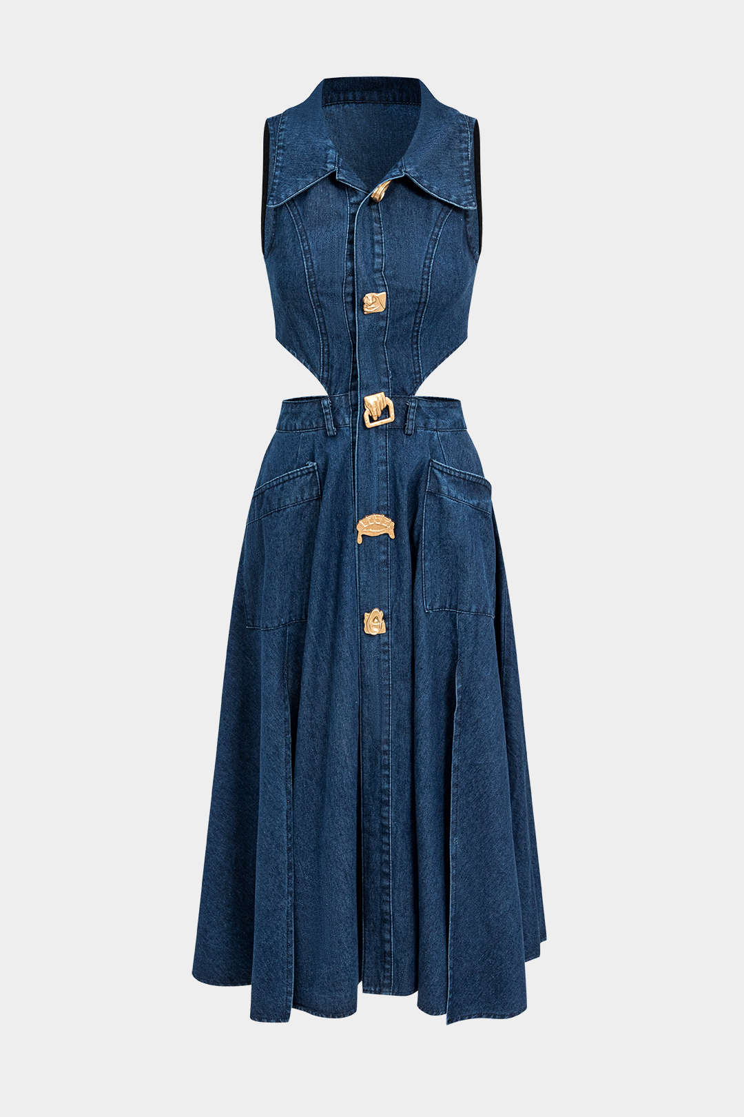 Alia | Cut - Out Sleeveless Lapel Denim Dress - Lora Toronto