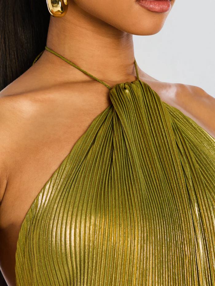 Amara | Metallic Peridot Maxi Dress - Lora Toronto