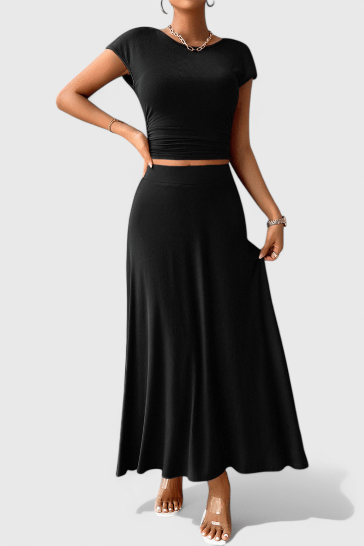 Anastasia Ruched Crop Top & Flowing Skirt Co - Ord - Lora Toronto