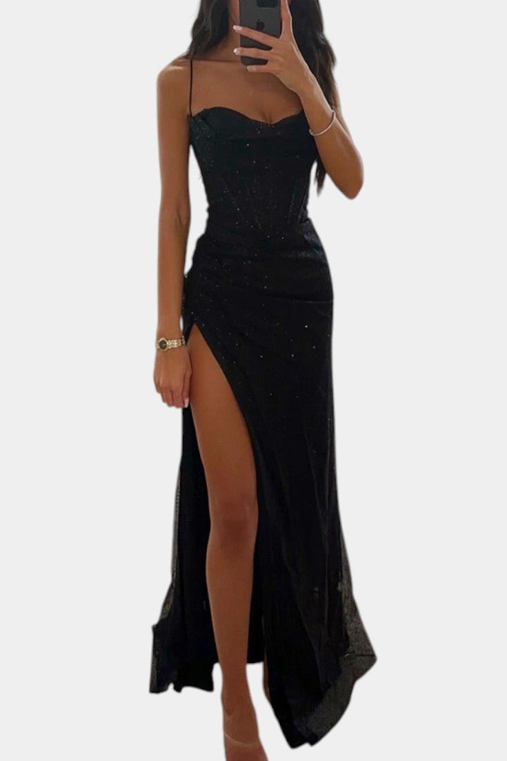 Armoni | Spaghetti Strap Corset Slit Gown - Lora Toronto