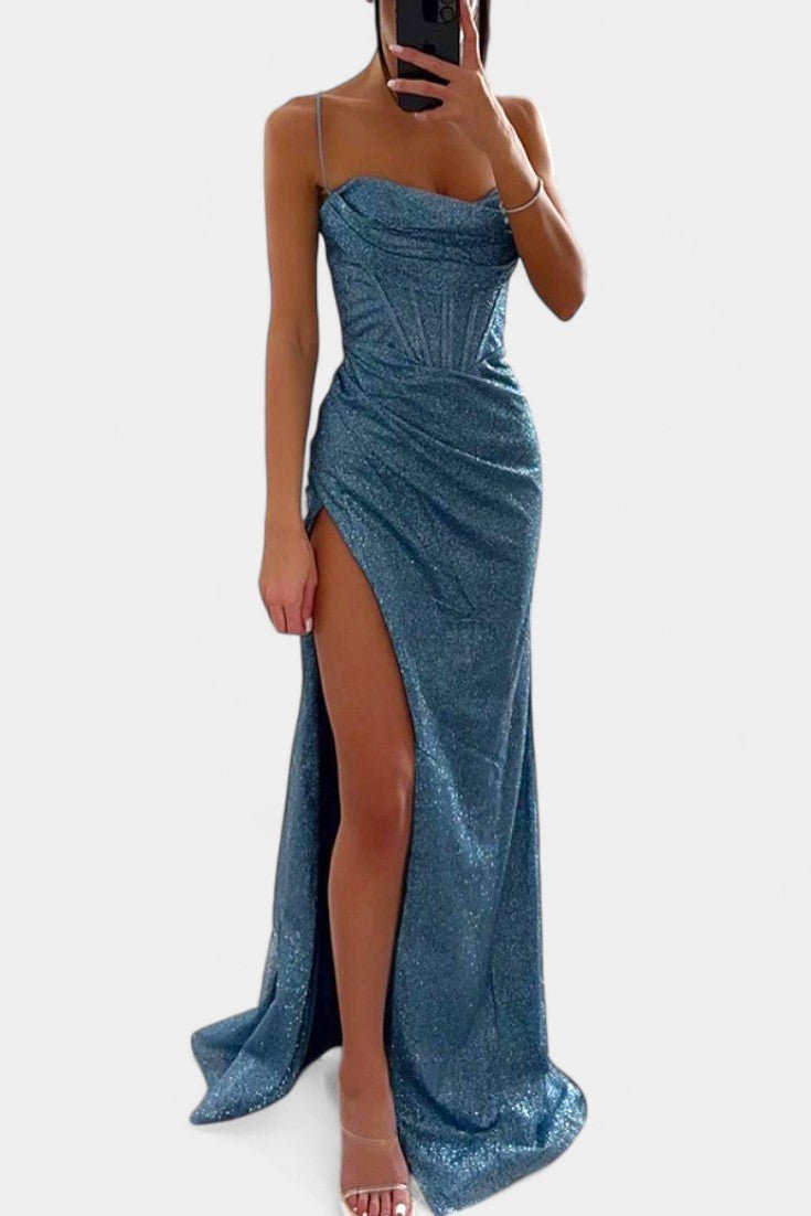 Armoni | Spaghetti Strap Corset Slit Gown - Lora Toronto