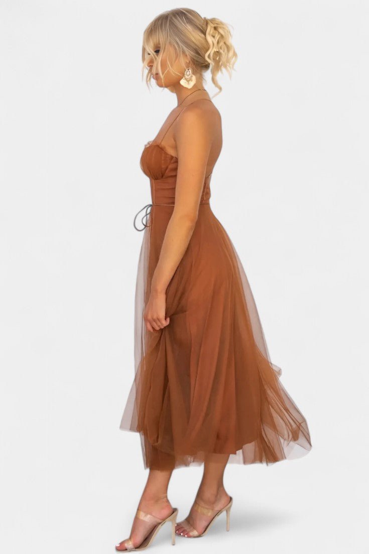 Eileen | Corset Tulle Midi Dress - Lora Toronto