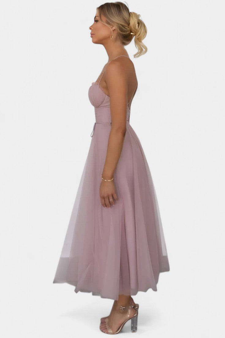 Eileen | Corset Tulle Midi Dress - Lora Toronto