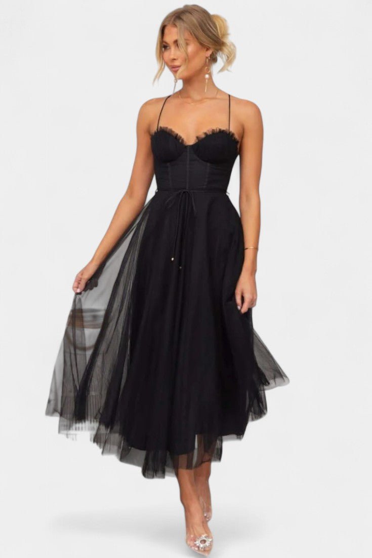 Eileen | Corset Tulle Midi Dress - Lora Toronto