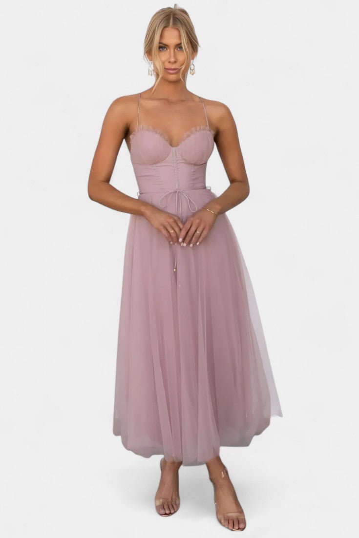 Eileen | Corset Tulle Midi Dress - Lora Toronto