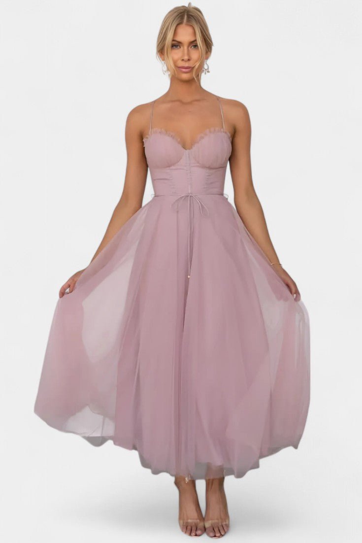 Eileen | Corset Tulle Midi Dress - Lora Toronto