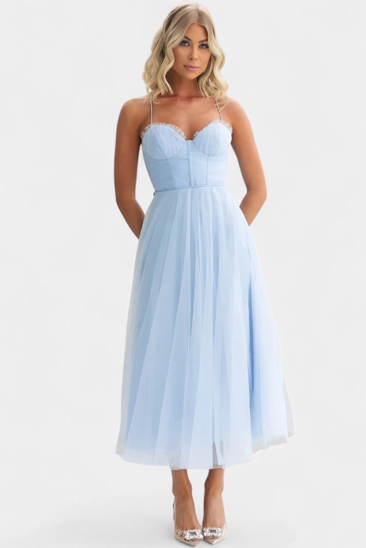 Eileen | Corset Tulle Midi Dress - Lora Toronto