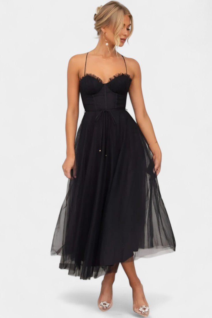 Eileen | Corset Tulle Midi Dress - Lora Toronto