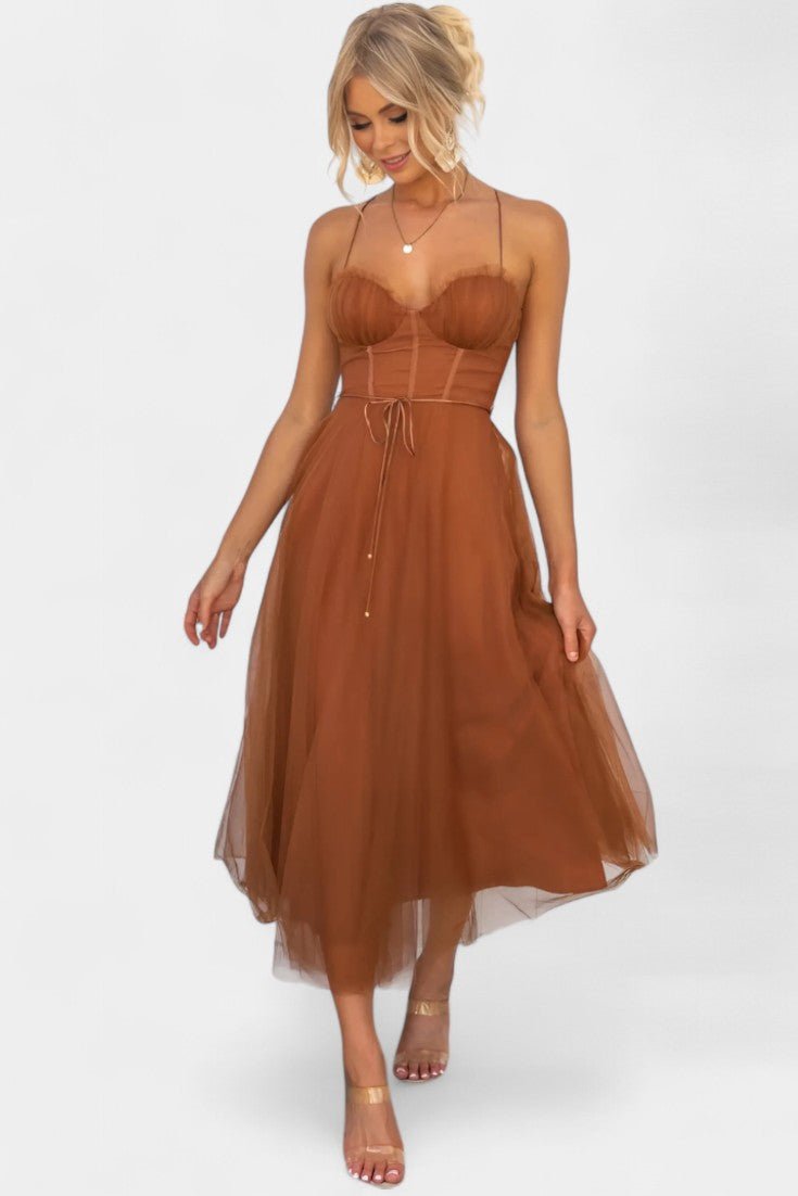 Eileen | Corset Tulle Midi Dress - Lora Toronto