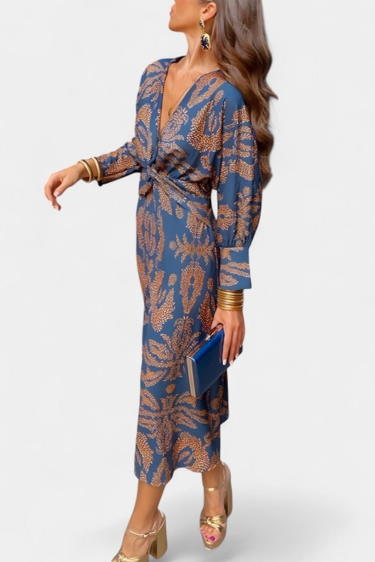 Elara Knotted V - Neck Soft Dress - Lora Toronto