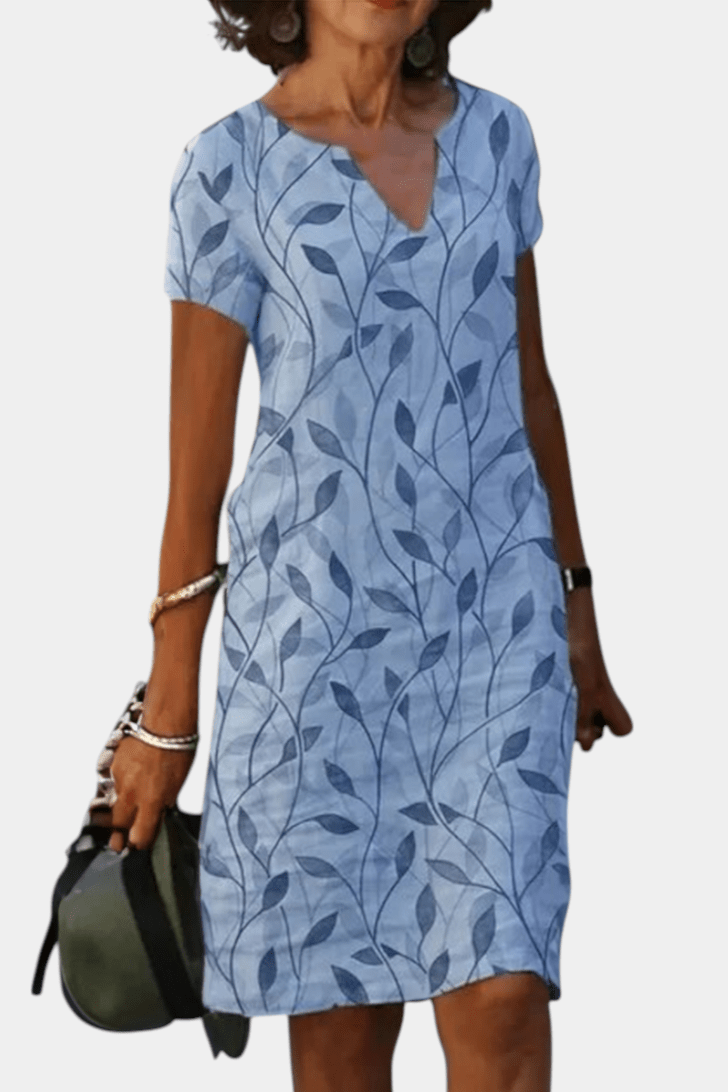 Elowen | Casual Print V - Neck Shift Dress - Lora Toronto
