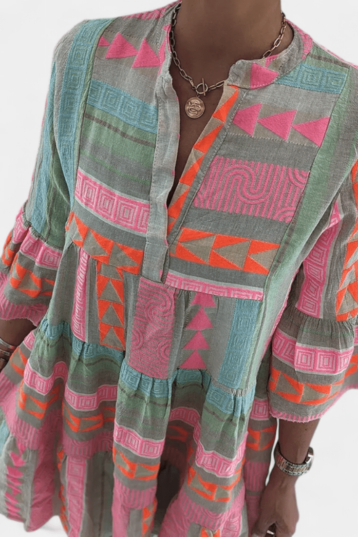 Gina | Embroidered Boho Mini Dress - Lora Toronto