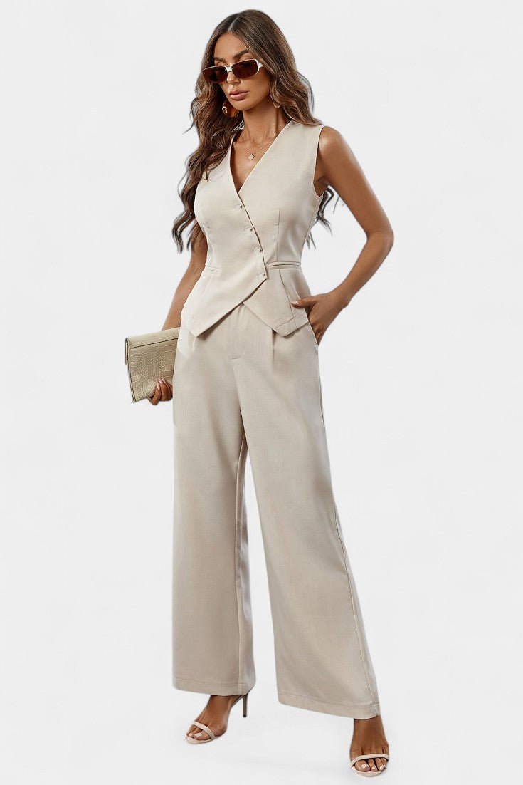 Heskia Sleeveless Waistcoat & Wide - Leg Pants Set - Lora Toronto