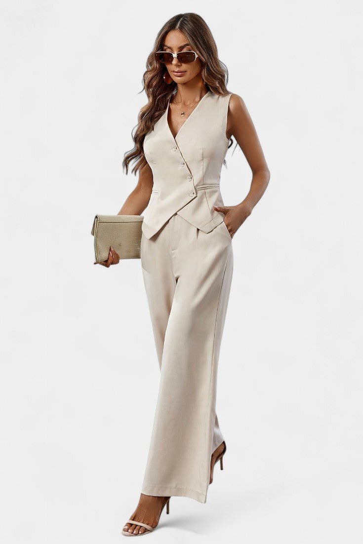 Heskia Sleeveless Waistcoat & Wide - Leg Pants Set - Lora Toronto