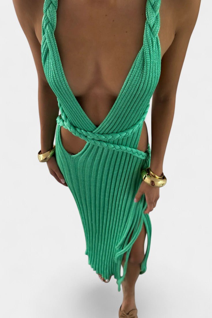 Jamie | Knit Maxi Dress with Cable Waist Detail - Lora Toronto