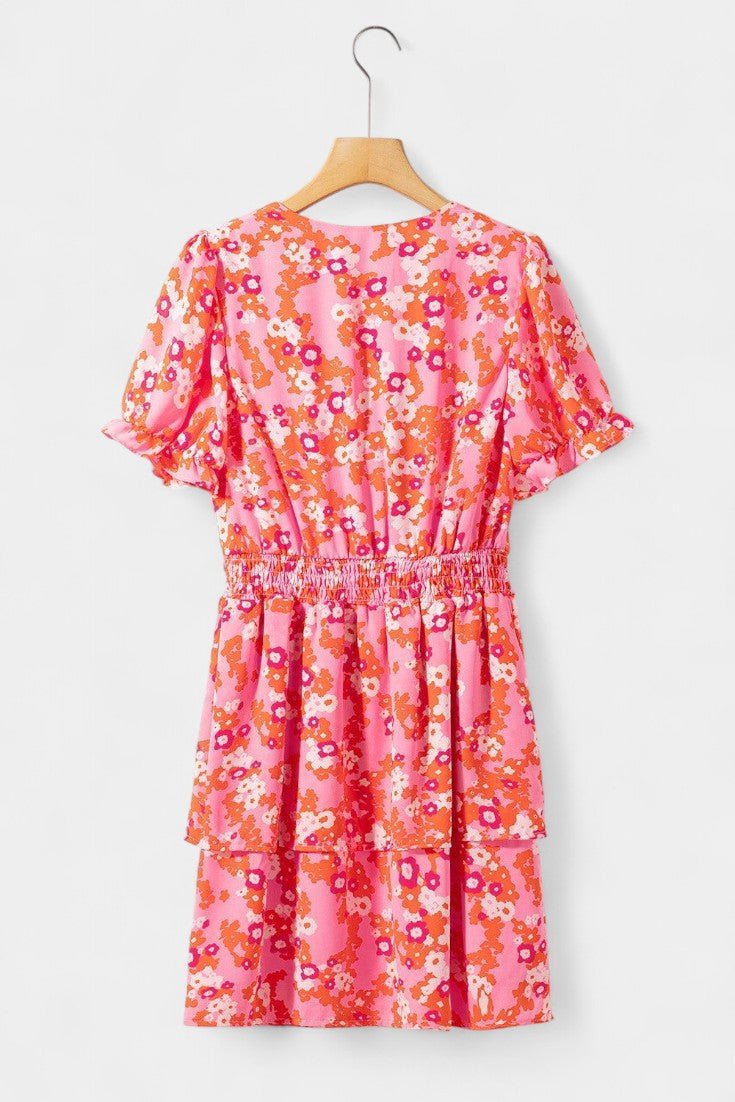 Kimberly | V - Neck Floral Ruffle Dress - Lora Toronto
