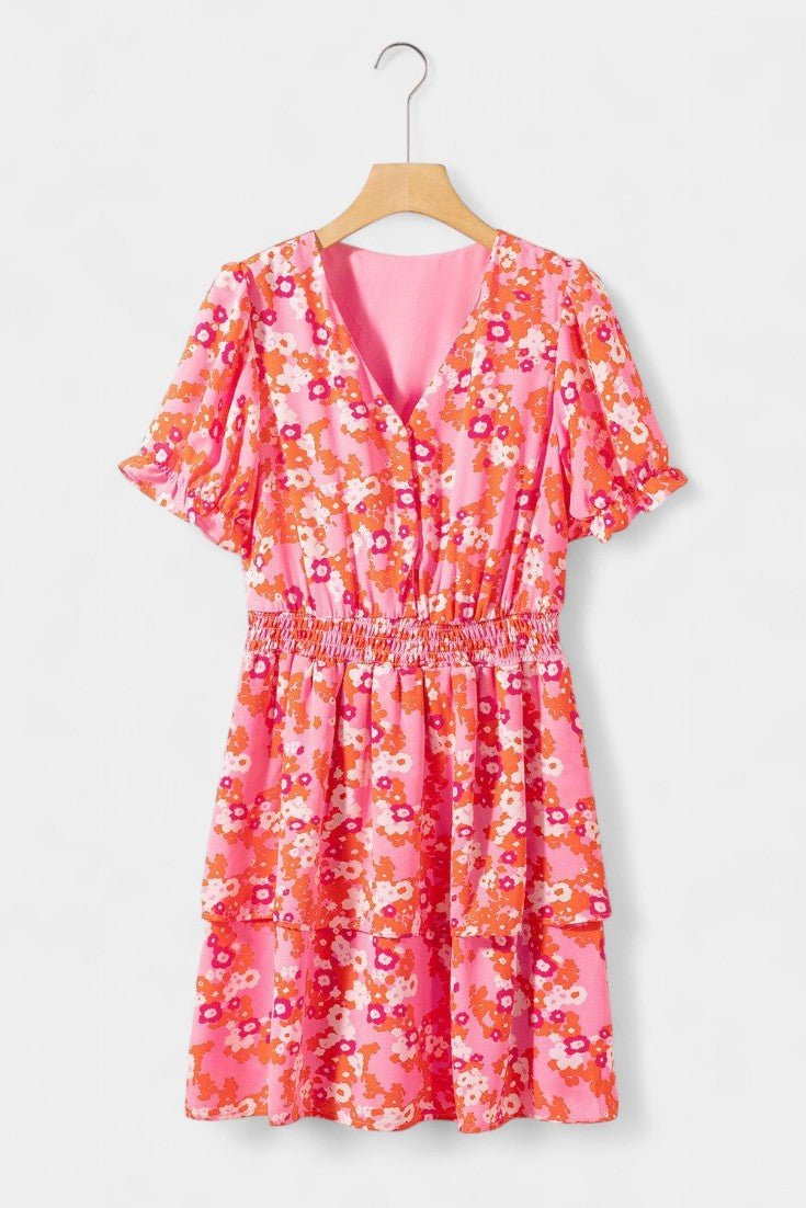 Kimberly | V - Neck Floral Ruffle Dress - Lora Toronto