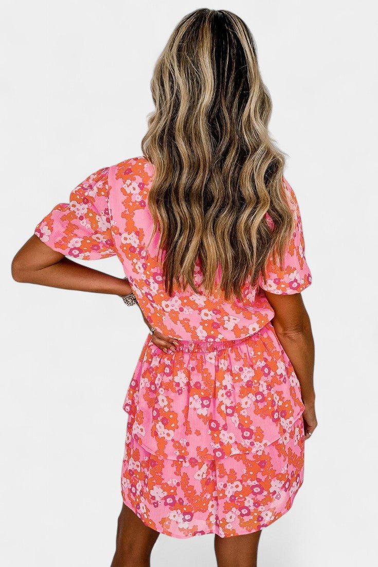 Kimberly | V - Neck Floral Ruffle Dress - Lora Toronto