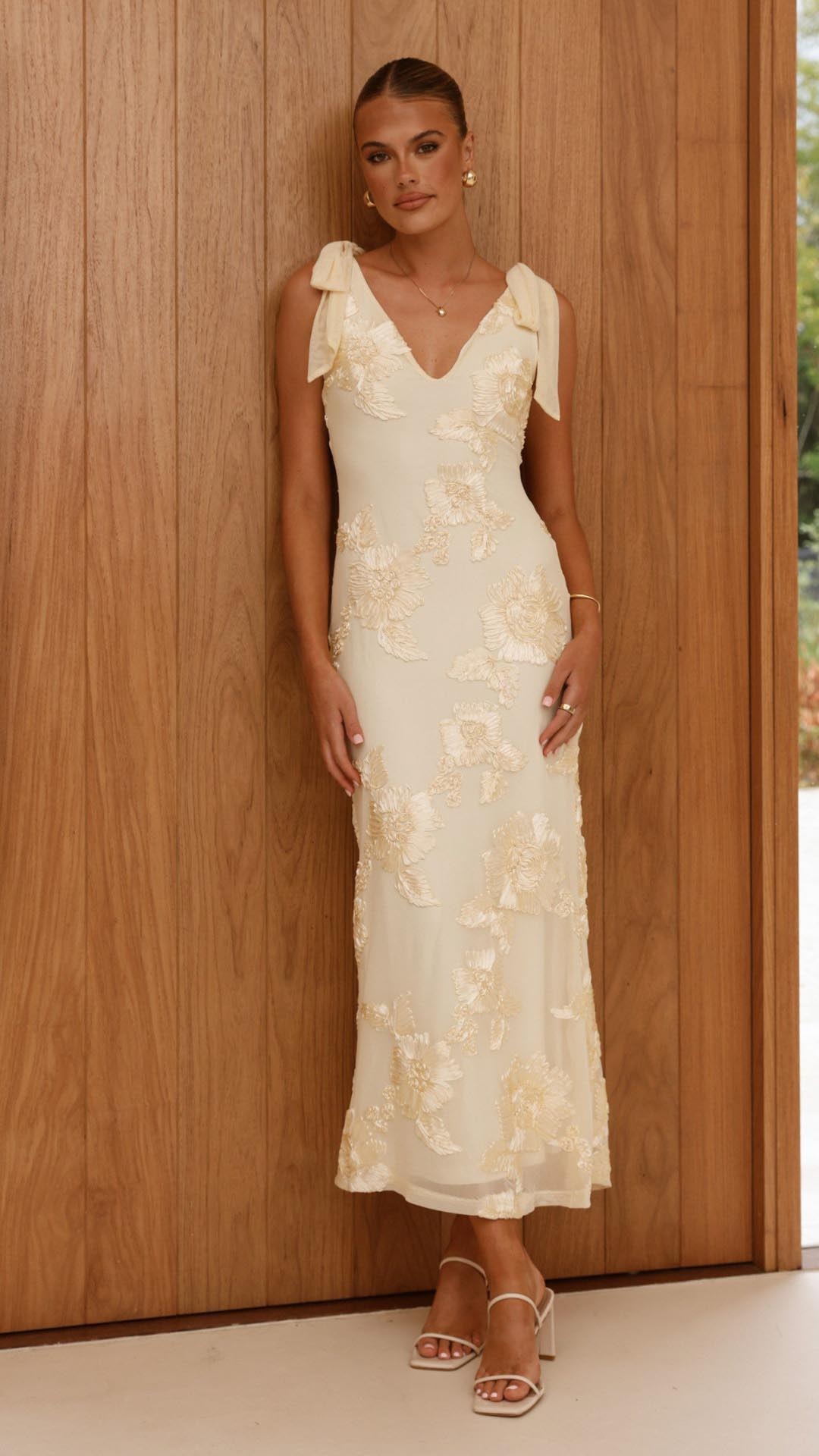 Lilly | Embroidered Floral Mesh Maxi Dress - Lora Toronto