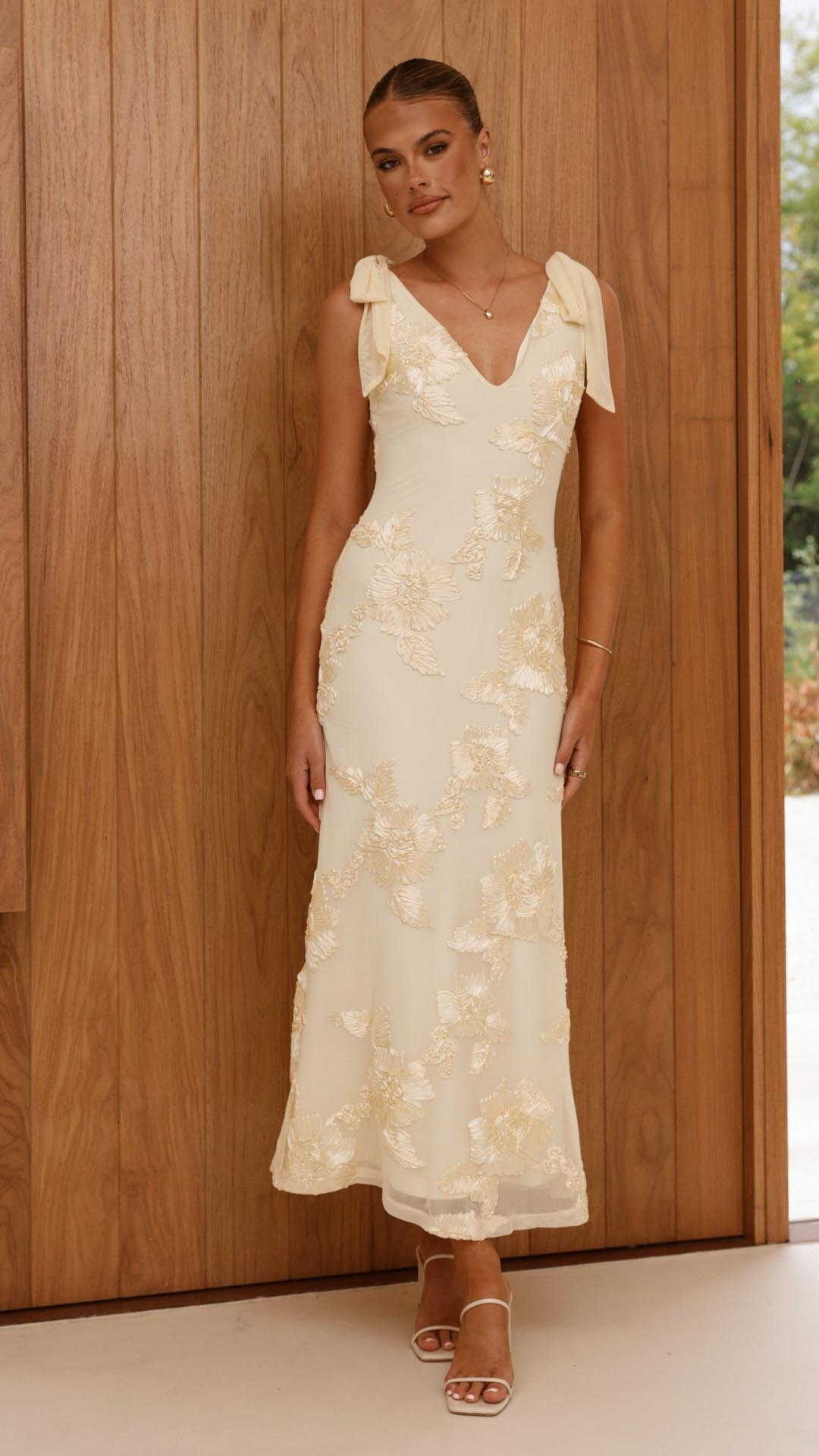Lilly | Embroidered Floral Mesh Maxi Dress - Lora Toronto