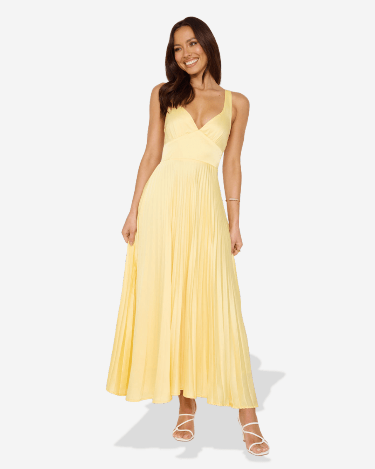 Lucy | Pleated V - Neck Maxi Dress - Lora Toronto