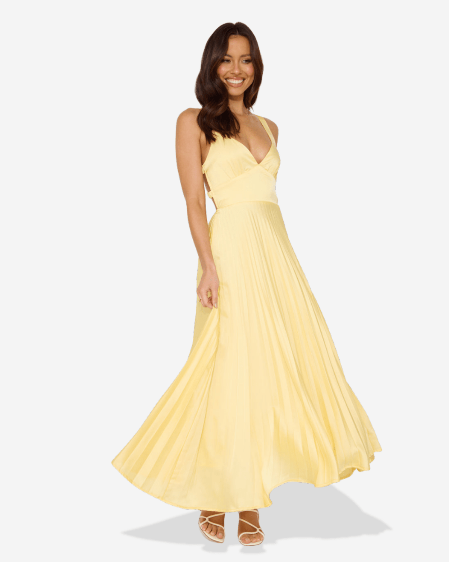 Lucy | Pleated V - Neck Maxi Dress - Lora Toronto