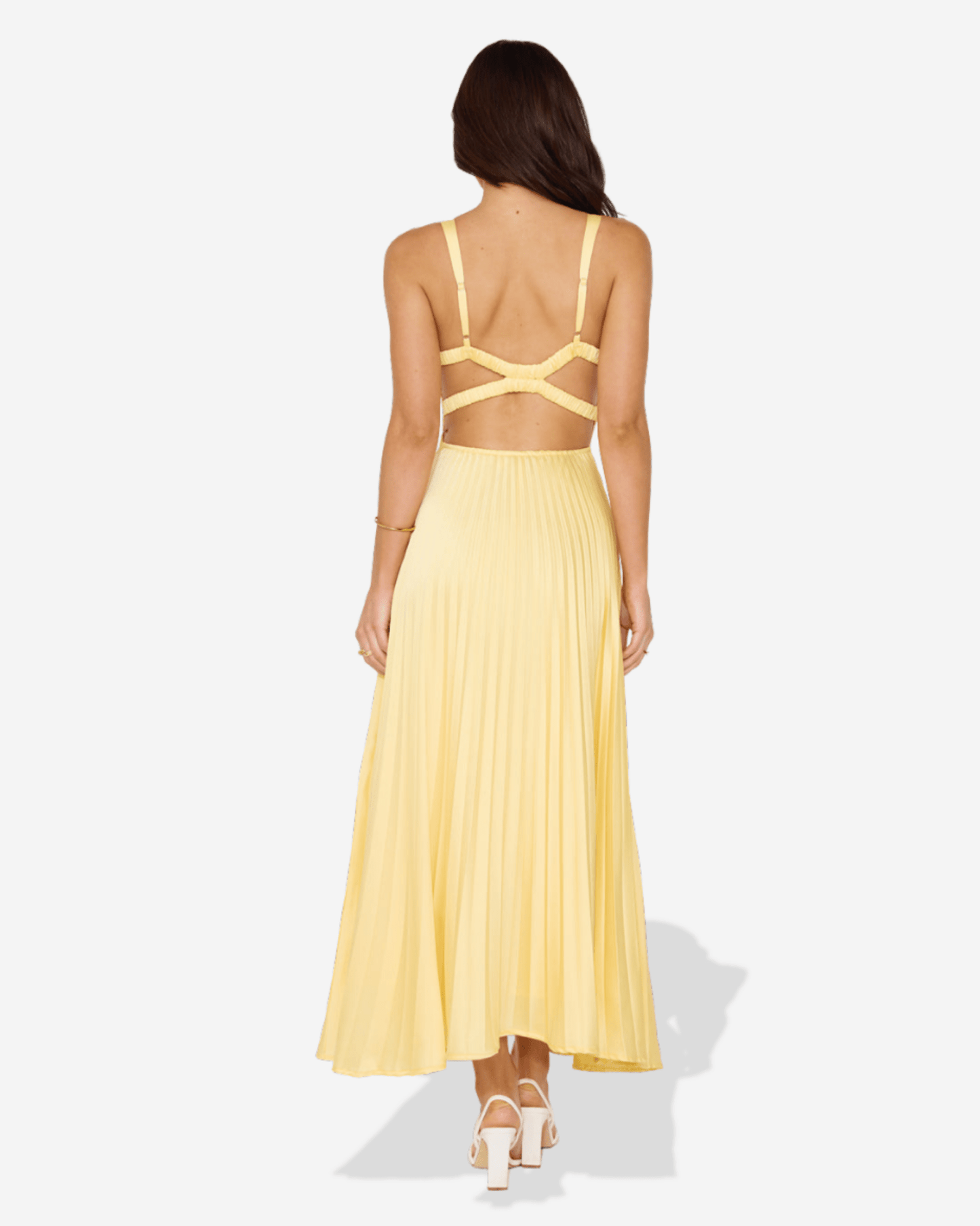 Lucy | Pleated V - Neck Maxi Dress - Lora Toronto