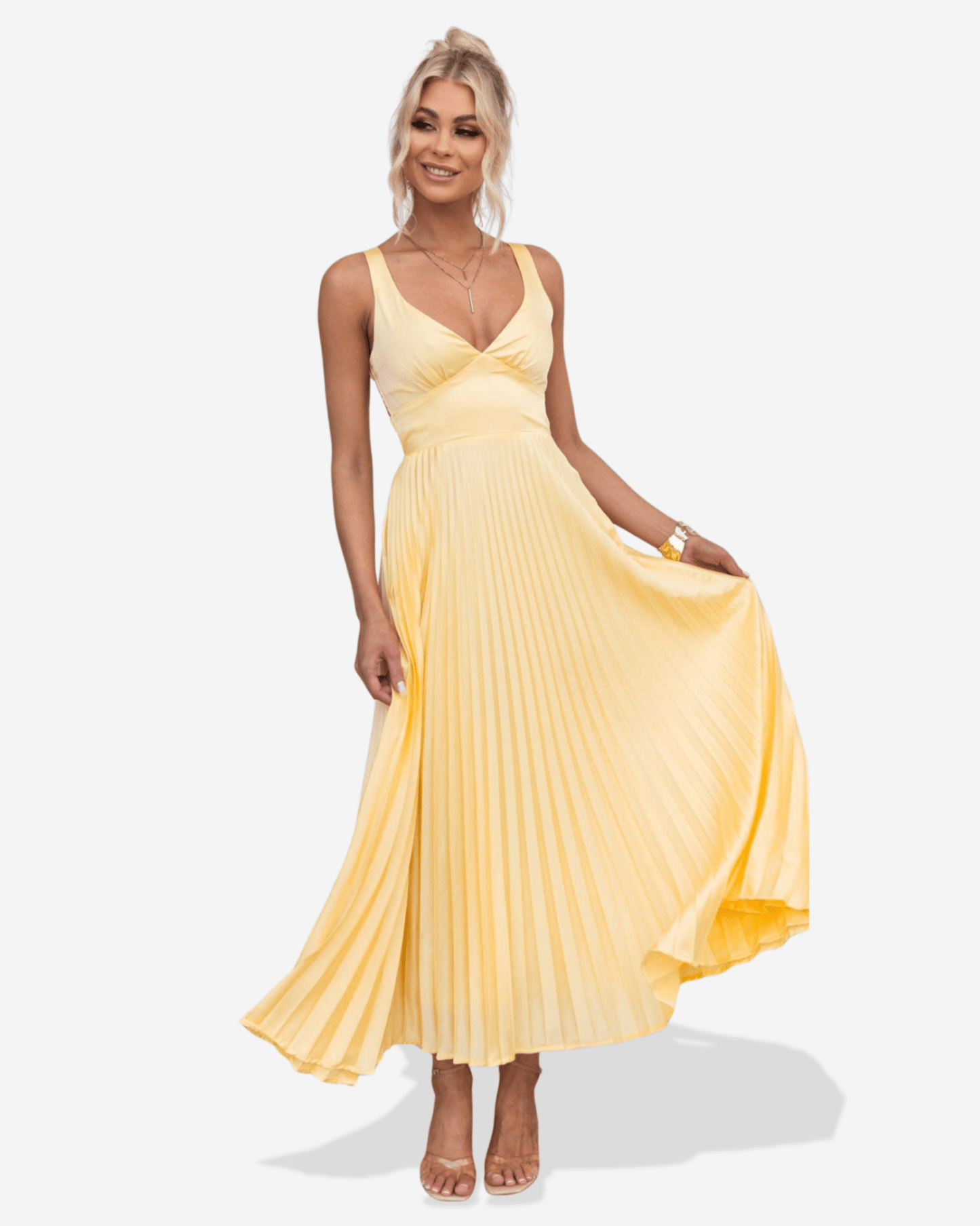 Lucy | Pleated V - Neck Maxi Dress - Lora Toronto
