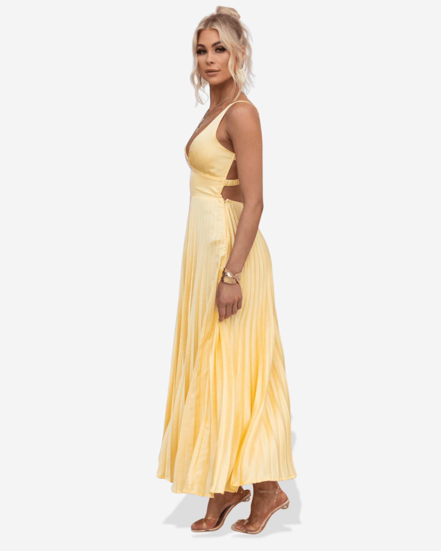 Lucy | Pleated V - Neck Maxi Dress - Lora Toronto