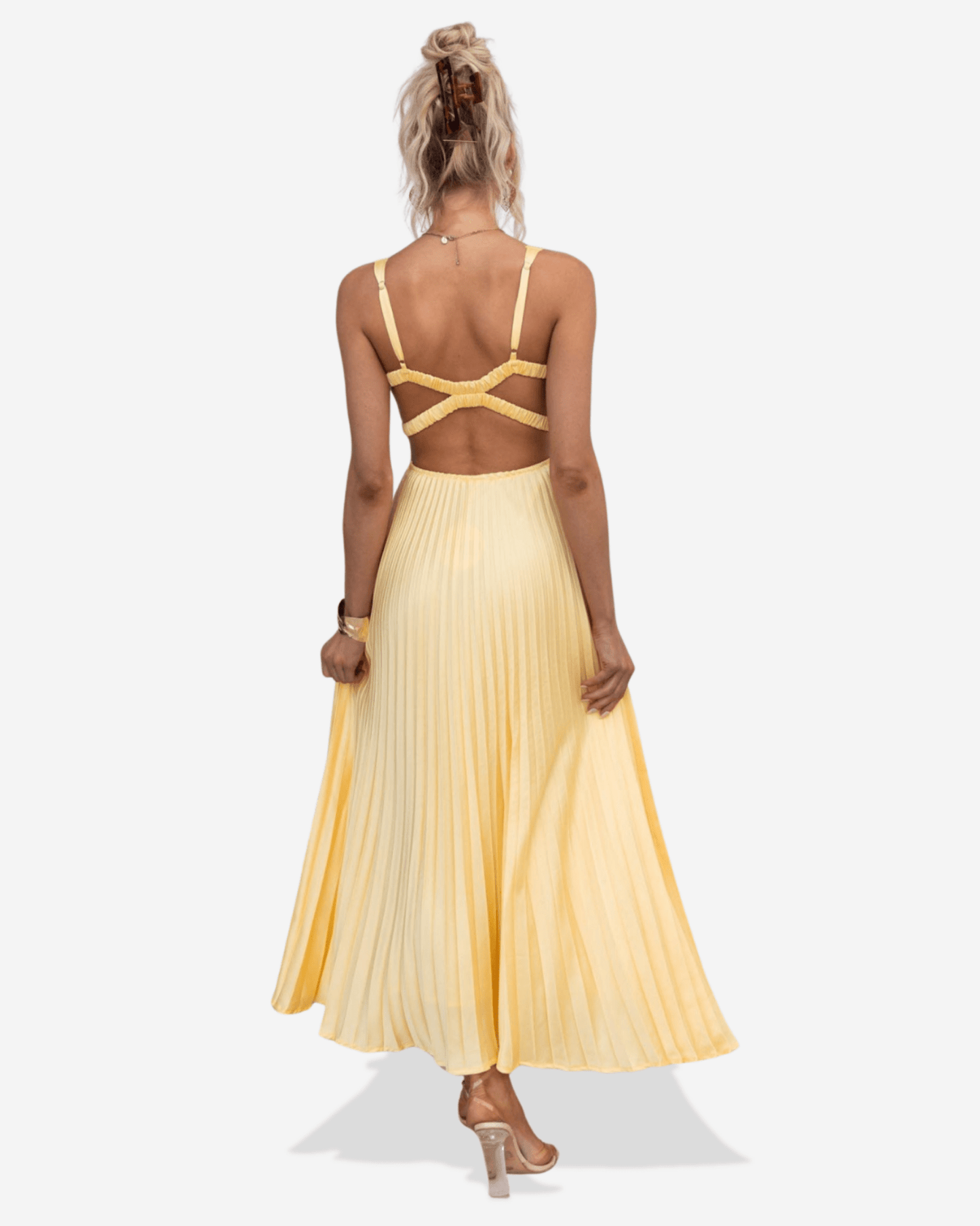 Lucy | Pleated V - Neck Maxi Dress - Lora Toronto