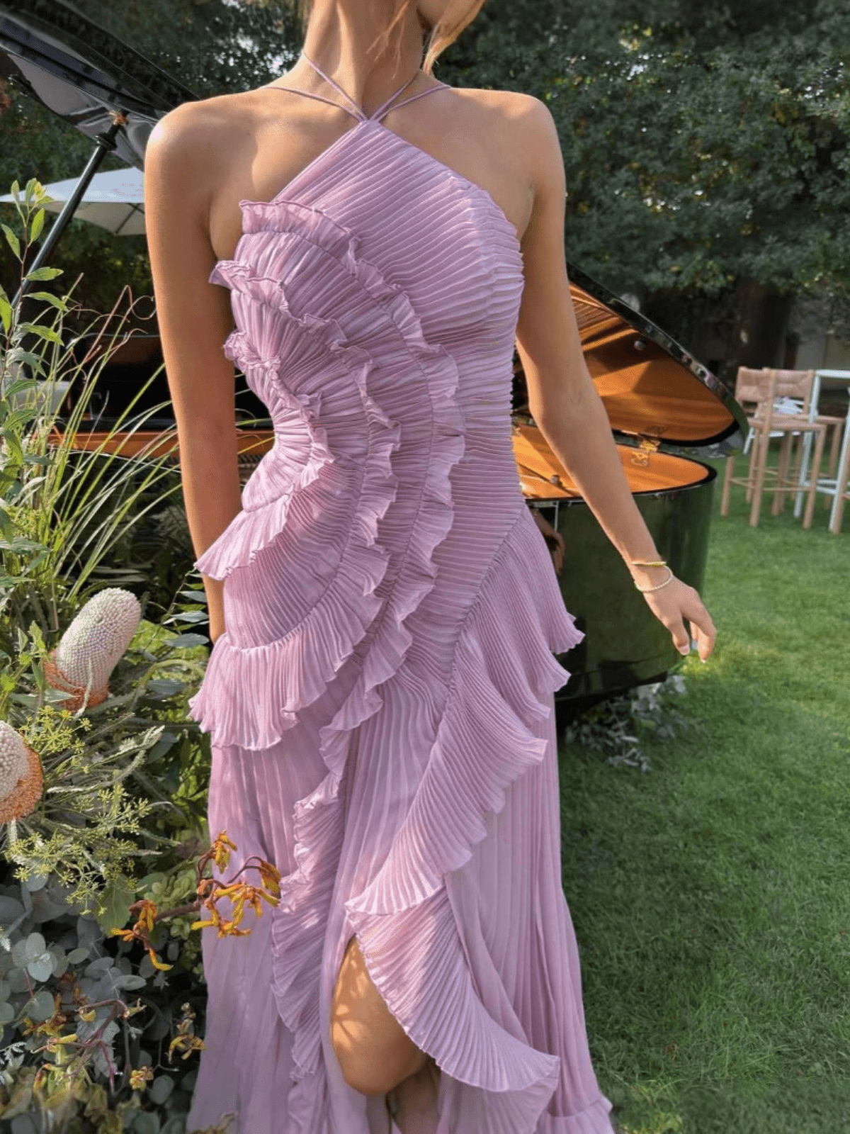 Marina | Maxi Pleated Chiffon Dress - Lora Toronto