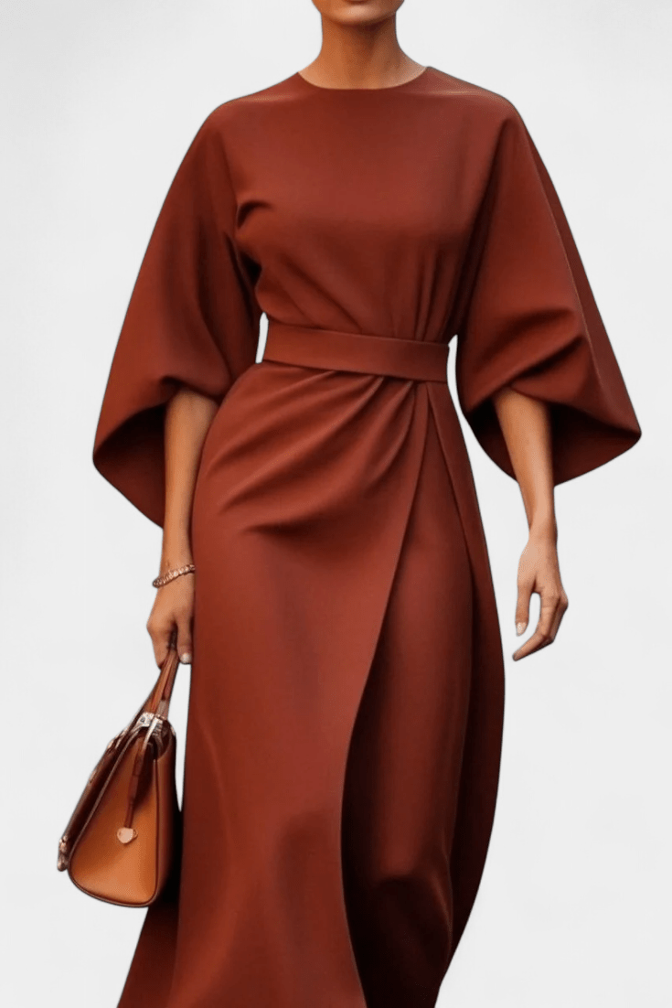 Micaela | Belted Lantern Sleeve Midi Dress - Lora Toronto
