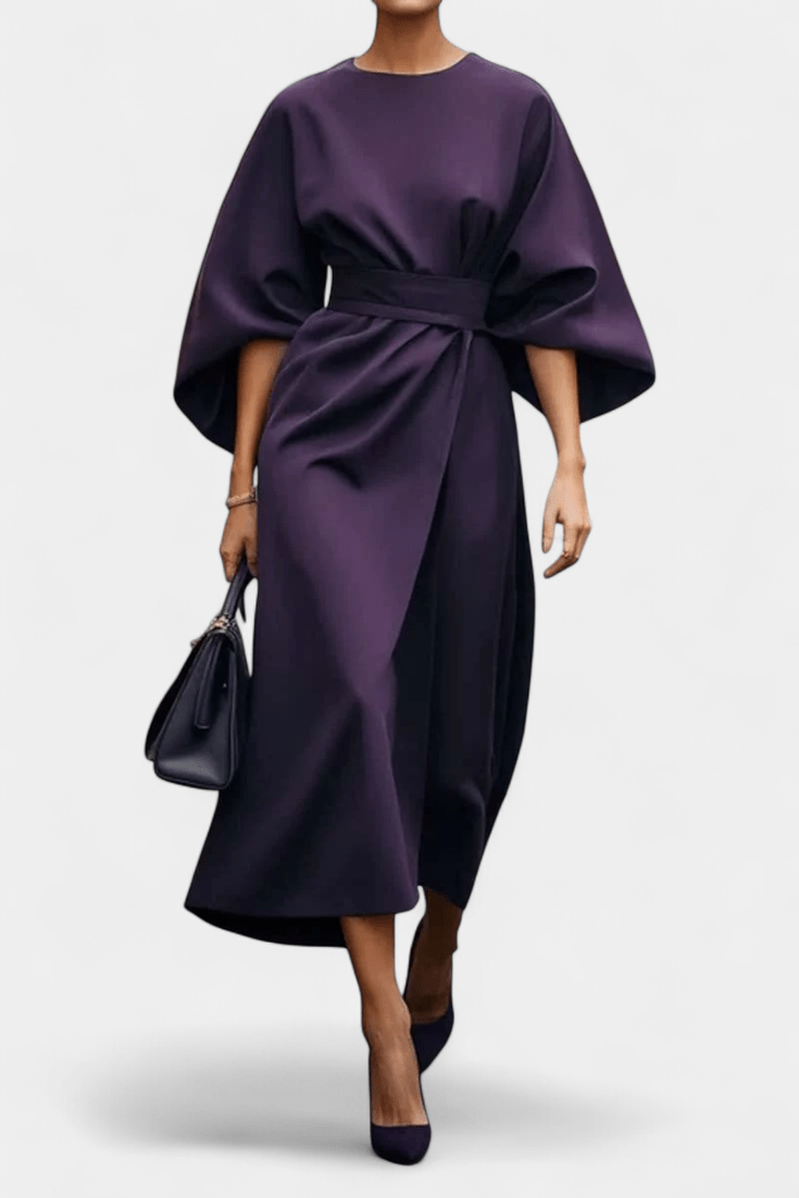 Micaela | Belted Lantern Sleeve Midi Dress - Lora Toronto