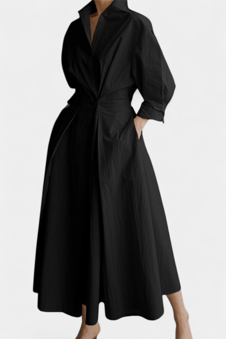 Miriam | Retro Collar Long Sleeve Maxi Dress - Lora Toronto