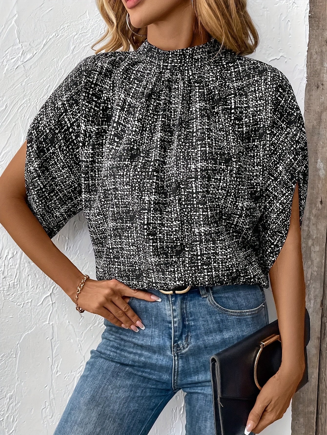 Olivia | Allover Print Mock Neck Blouse - Lora Toronto