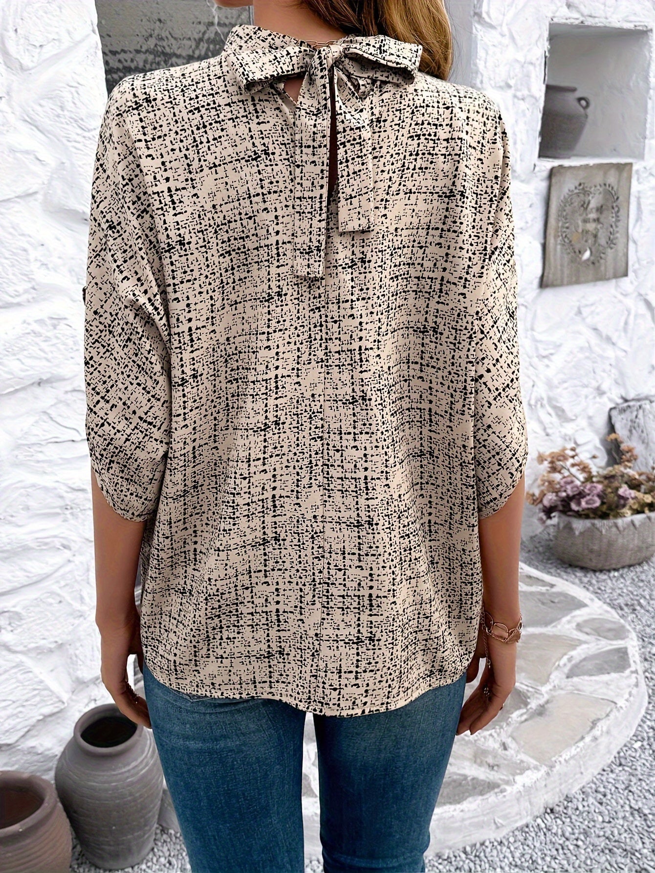 Olivia | Allover Print Mock Neck Blouse - Lora Toronto