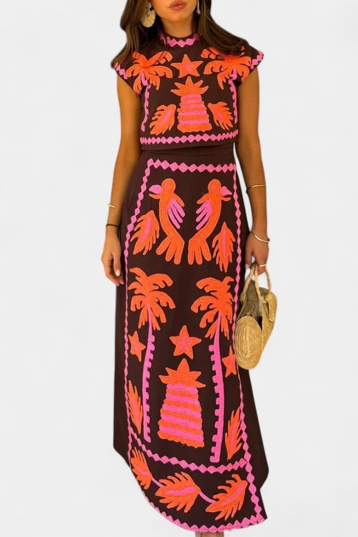 Sloan Coconut Palm Cut - Out Button Top & Skirt Set - Lora Toronto