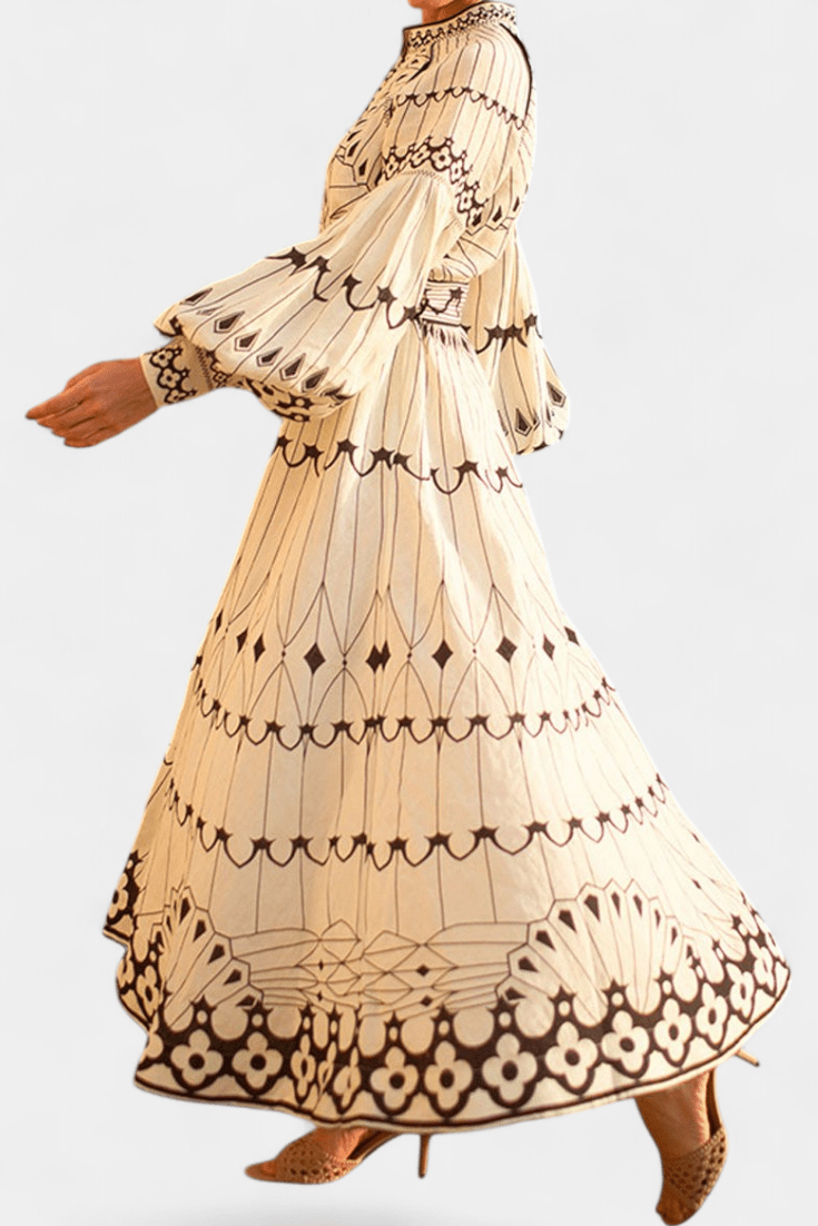 Soria | Embroidered Folk Print Button Maxi Dress - Lora Toronto