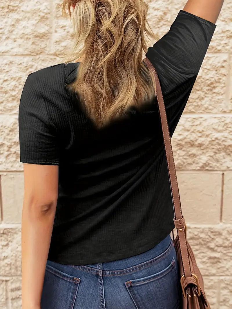 The Summer Ribbed Henley Top - Lora Toronto