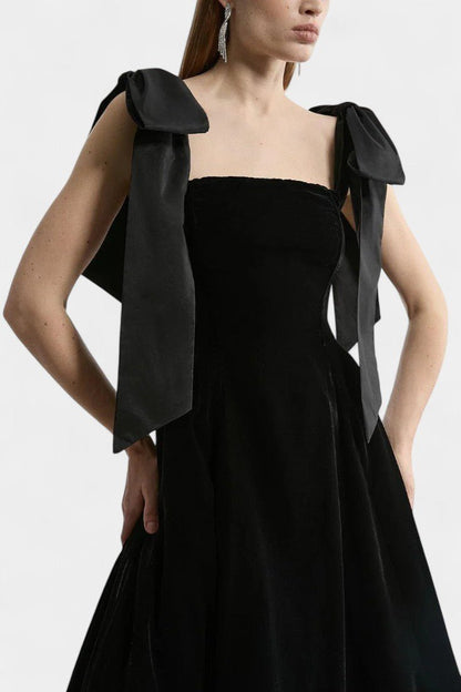 Ajla | Strapless Velvet Bow Midi Dress - Lora Toronto