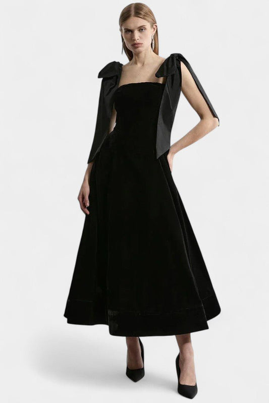 Ajla | Strapless Velvet Bow Midi Dress - Lora Toronto