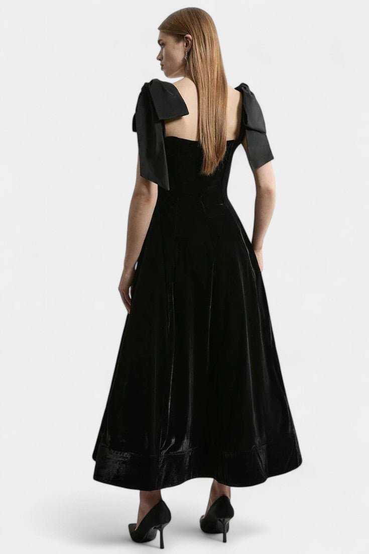 Ajla | Strapless Velvet Bow Midi Dress - Lora Toronto