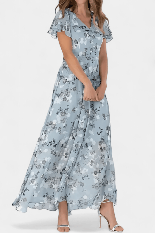 Amara | Floral Flutter Sleeve Maxi Dress - Lora Toronto