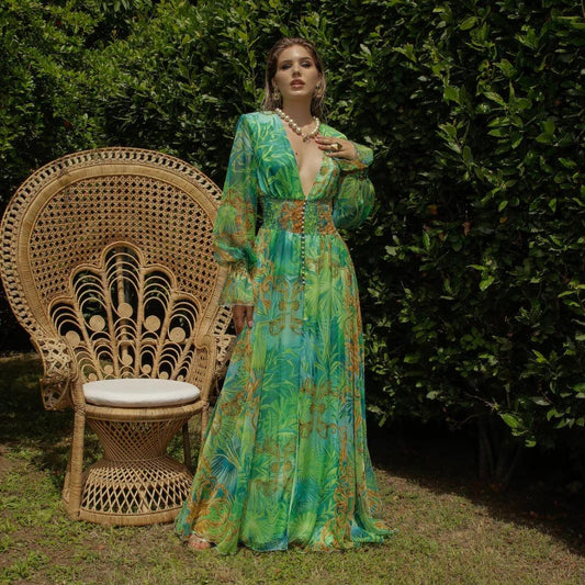 Aria | Elegant Floral Printed Maxi Dress - Lora Toronto