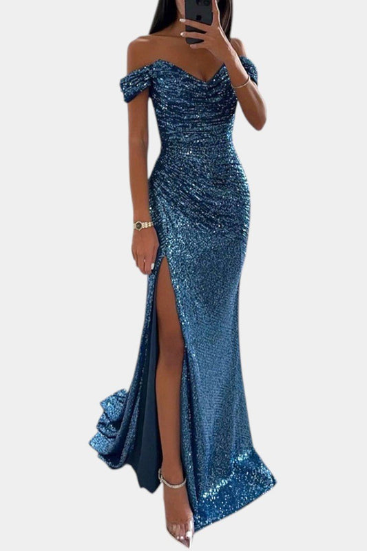 Ariel | Off - Shoulder Sequin Mermaid Gown - Lora Toronto