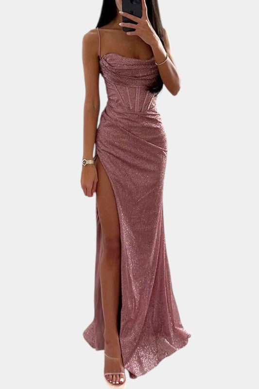 Armoni | Spaghetti Strap Corset Slit Gown - Lora Toronto