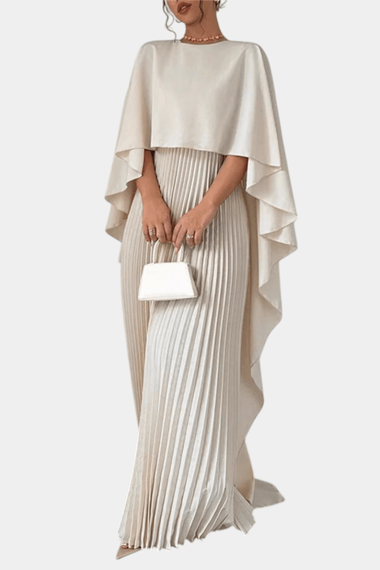 Belen | High - Neck Pleated Flutter - Sleeve Maxi Dress - Lora Toronto