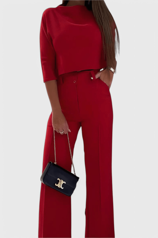 Cleo 2 Set with 3/4 Sleeve Top and Wide - Leg Trousers - Lora Toronto